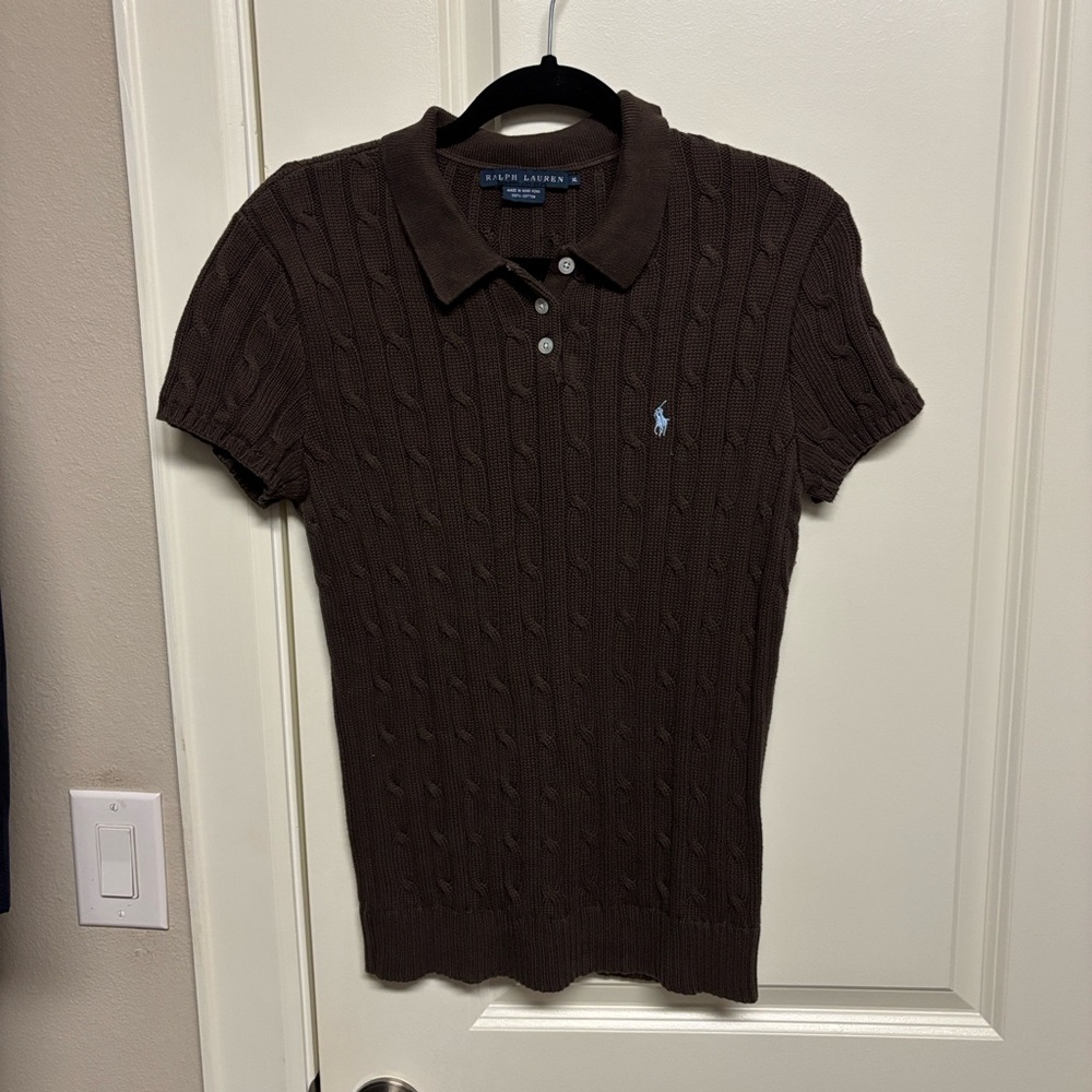 Ralph Lauren Dark Brown Cable Knit Polo